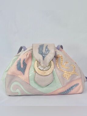 RARE Stunning Vintage Sharif Pastel Abstract Leather Bag